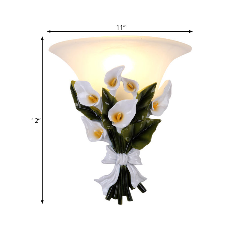 Resin Bouquet Flush Mount Modern 1 Light Wall Light Sconce in Black/Green with Opal Frosted Glass Clearhalo 'Wall Lamps & Sconces' 'Wall Lights' Lighting' 271581