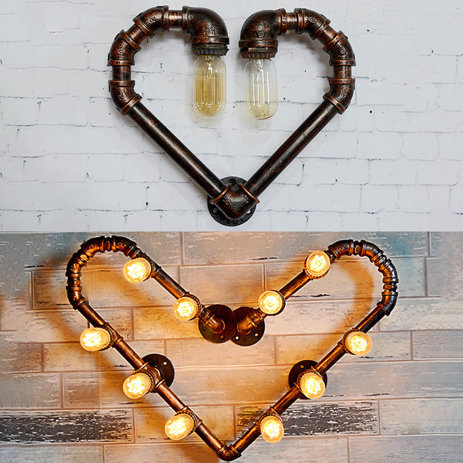Loving Heart Metal Wall Lamp with Pipe Design Industrial 2/10 Lights Restaurant Sconce Lighting Fixture in Bronze Clearhalo 'Art deco wall lights' 'Cast Iron' 'Glass' 'Industrial wall lights' 'Industrial' 'Middle century wall lights' 'Modern' 'Rustic wall lights' 'Tiffany' 'Traditional wall lights' 'Wall Lamps & Sconces' 'Wall Lights' Lighting' 27161