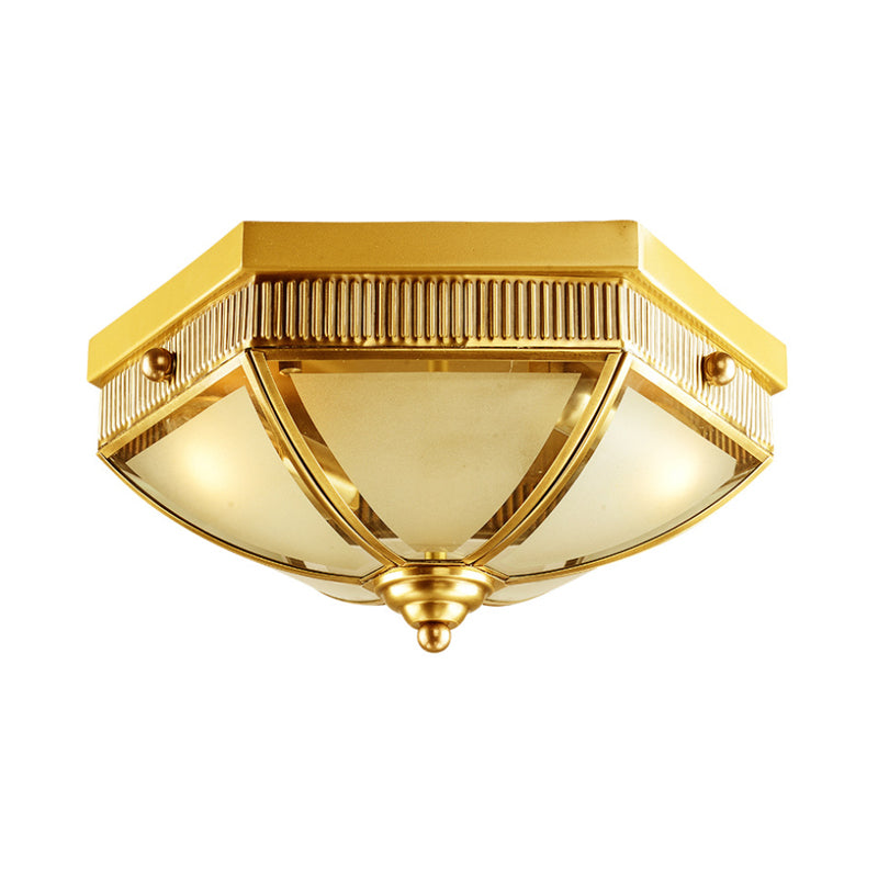 Scalloped Frosted Glass Ceiling Lamp Colonial 2 Bulbs Hallway Flush Mount Light in Gold Clearhalo 'Ceiling Lights' 'Close To Ceiling Lights' 'Close to ceiling' 'Flush mount' Lighting' 271626