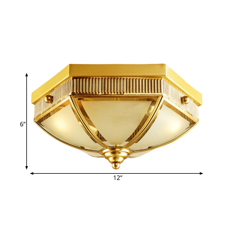 Scalloped Frosted Glass Ceiling Lamp Colonial 2 Bulbs Hallway Flush Mount Light in Gold Clearhalo 'Ceiling Lights' 'Close To Ceiling Lights' 'Close to ceiling' 'Flush mount' Lighting' 271627