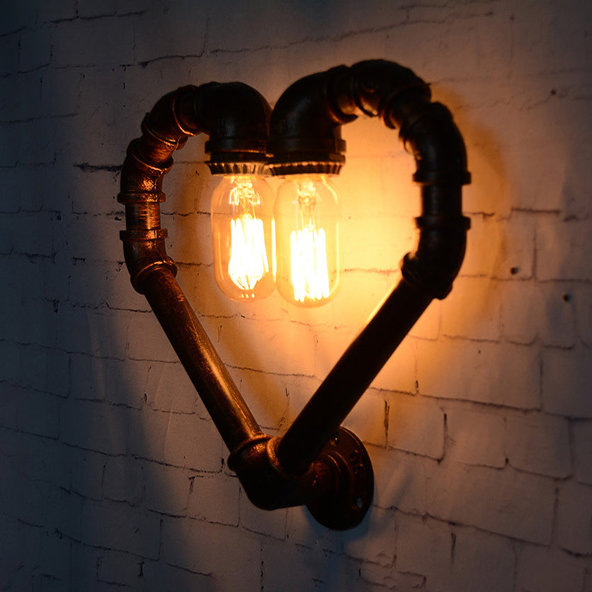 Loving Heart Metal Wall Lamp with Pipe Design Industrial 2/10 Lights Restaurant Sconce Lighting Fixture in Bronze Clearhalo 'Art deco wall lights' 'Cast Iron' 'Glass' 'Industrial wall lights' 'Industrial' 'Middle century wall lights' 'Modern' 'Rustic wall lights' 'Tiffany' 'Traditional wall lights' 'Wall Lamps & Sconces' 'Wall Lights' Lighting' 27163