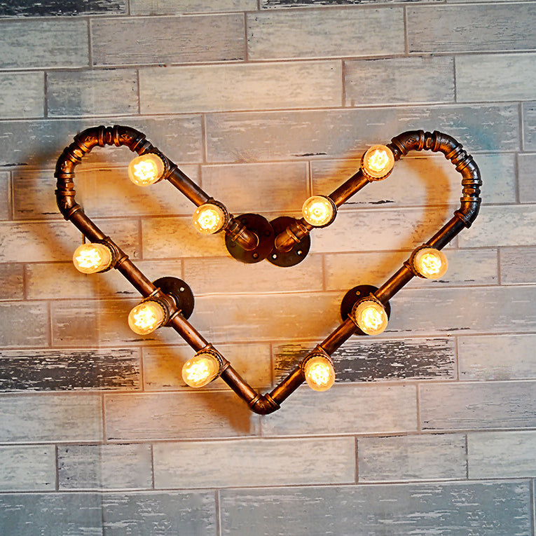 Loving Heart Metal Wall Lamp with Pipe Design Industrial 2/10 Lights Restaurant Sconce Lighting Fixture in Bronze 10.0 Bronze Clearhalo 'Art deco wall lights' 'Cast Iron' 'Glass' 'Industrial wall lights' 'Industrial' 'Middle century wall lights' 'Modern' 'Rustic wall lights' 'Tiffany' 'Traditional wall lights' 'Wall Lamps & Sconces' 'Wall Lights' Lighting' 27164