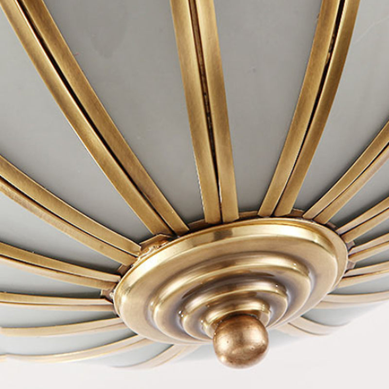 Frosted Glass Bowl Ceiling Light Colonial 4 Bulbs Bedroom Flush Mount Lamp in Antique Brass Clearhalo 'Ceiling Lights' 'Close To Ceiling Lights' 'Close to ceiling' 'Flush mount' Lighting' 271643