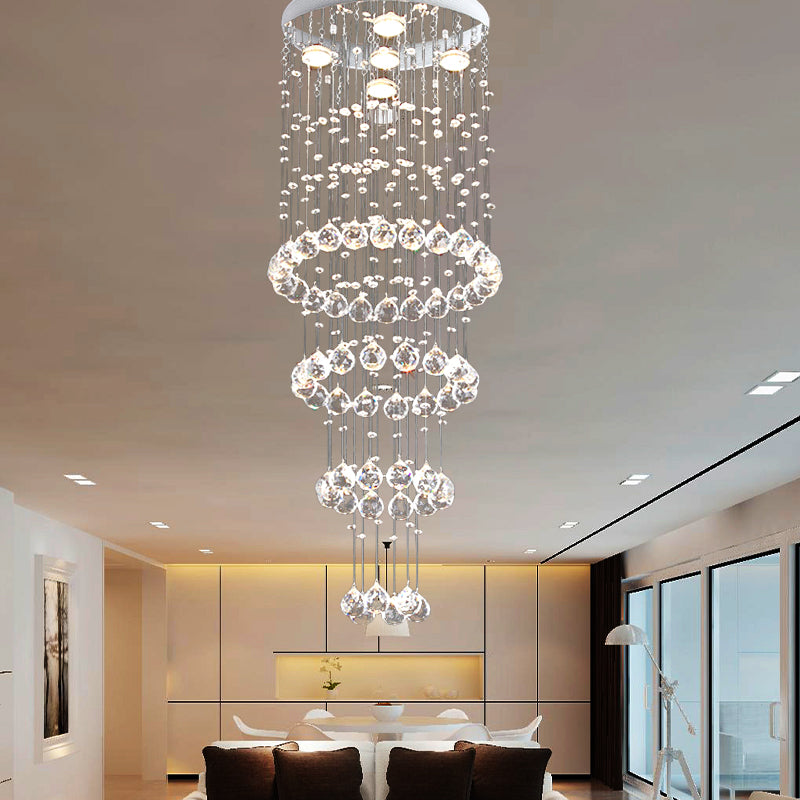 Contemporary Layered Flush Mount Faceted Crystal 5 Heads Close to Ceiling Lamp in Nickel Clearhalo 'Ceiling Lights' 'Close To Ceiling Lights' 'Close to ceiling' 'Flush mount' Lighting' 271645