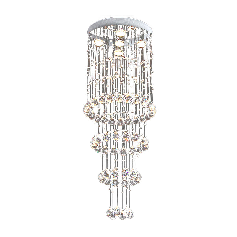 Contemporary Layered Flush Mount Faceted Crystal 5 Heads Close to Ceiling Lamp in Nickel Clearhalo 'Ceiling Lights' 'Close To Ceiling Lights' 'Close to ceiling' 'Flush mount' Lighting' 271647