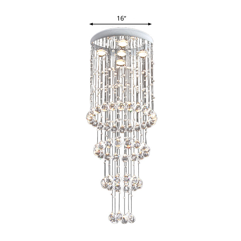 Contemporary Layered Flush Mount Faceted Crystal 5 Heads Close to Ceiling Lamp in Nickel Clearhalo 'Ceiling Lights' 'Close To Ceiling Lights' 'Close to ceiling' 'Flush mount' Lighting' 271648