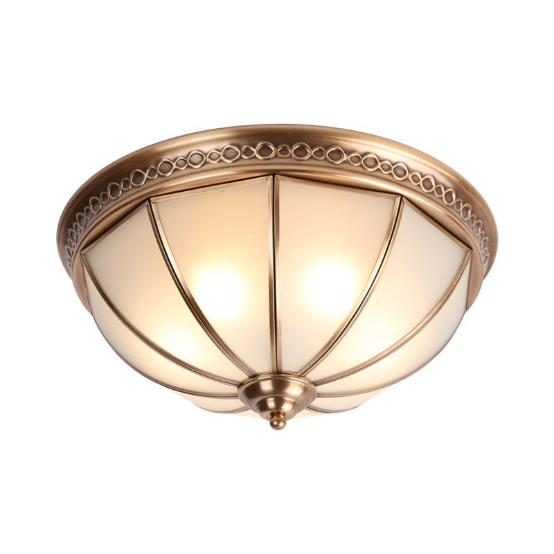 Colonial Dome Ceiling Flush Mount Light 3 Bulbs Ivory Glass Lighting Fixture in Brass for Bedroom Clearhalo 'Ceiling Lights' 'Close To Ceiling Lights' 'Close to ceiling' 'Flush mount' Lighting' 271652