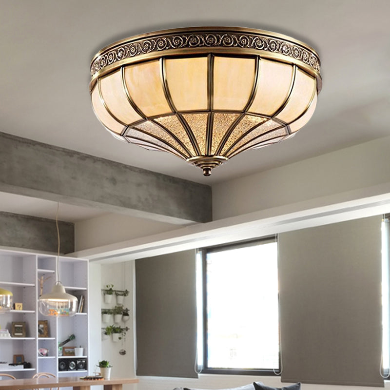 Dome Bedroom Flush Mount Lamp Colonial Opaque Glass 3/4 Bulbs Brass Ceiling Light Fixture, 12.5"/16" W Brass Clearhalo 'Ceiling Lights' 'Close To Ceiling Lights' 'Close to ceiling' 'Flush mount' Lighting' 271688