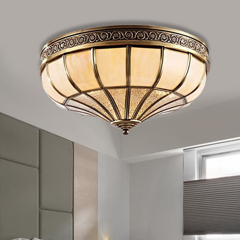 Dome Bedroom Flush Mount Lamp Colonial Opaque Glass 3/4 Bulbs Brass Ceiling Light Fixture, 12.5"/16" W Clearhalo 'Ceiling Lights' 'Close To Ceiling Lights' 'Close to ceiling' 'Flush mount' Lighting' 271689