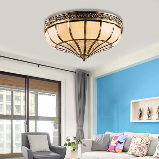 Dome Bedroom Flush Mount Lamp Colonial Opaque Glass 3/4 Bulbs Brass Ceiling Light Fixture, 12.5"/16" W Clearhalo 'Ceiling Lights' 'Close To Ceiling Lights' 'Close to ceiling' 'Flush mount' Lighting' 271690