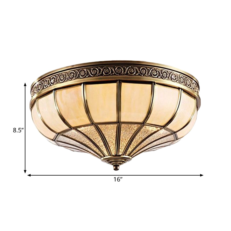 Dome Bedroom Flush Mount Lamp Colonial Opaque Glass 3/4 Bulbs Brass Ceiling Light Fixture, 12.5"/16" W Clearhalo 'Ceiling Lights' 'Close To Ceiling Lights' 'Close to ceiling' 'Flush mount' Lighting' 271693