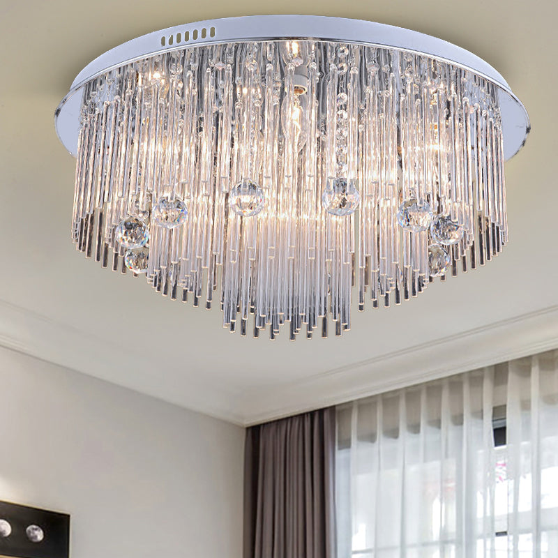 Tiered Flush Mount Modernism Crystal 5/9/14 Heads Stainless-Steel Ceiling Light Fixture, 19.5"/23.5"/31.5" Wide Clearhalo 'Ceiling Lights' 'Close To Ceiling Lights' 'Close to ceiling' 'Flush mount' Lighting' 271703