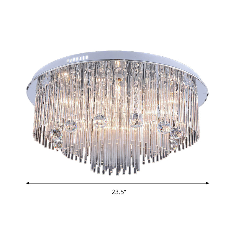 Tiered Flush Mount Modernism Crystal 5/9/14 Heads Stainless-Steel Ceiling Light Fixture, 19.5"/23.5"/31.5" Wide Clearhalo 'Ceiling Lights' 'Close To Ceiling Lights' 'Close to ceiling' 'Flush mount' Lighting' 271708