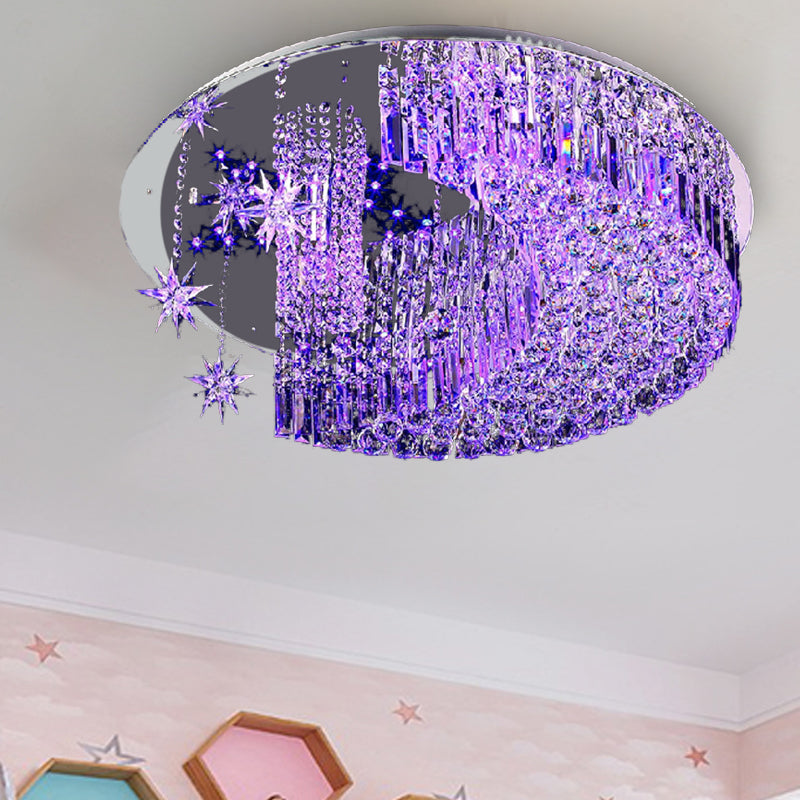 Moon Flush Light Modern Crystal 4/5/11 Bulbs Stainless-Steel Close to Ceiling Lamp, 16"/19.5"/31.5" Wide Clearhalo 'Ceiling Lights' 'Close To Ceiling Lights' 'Close to ceiling' 'Flush mount' Lighting' 271718