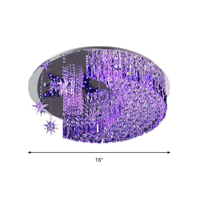Moon Flush Light Modern Crystal 4/5/11 Bulbs Stainless-Steel Close to Ceiling Lamp, 16"/19.5"/31.5" Wide Clearhalo 'Ceiling Lights' 'Close To Ceiling Lights' 'Close to ceiling' 'Flush mount' Lighting' 271721