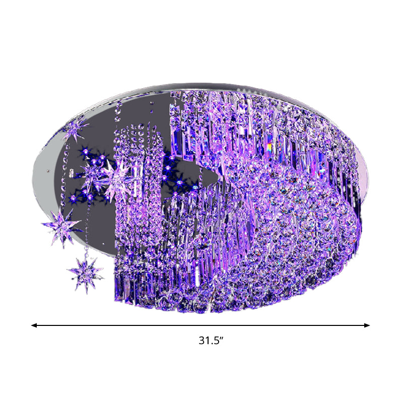 Moon Flush Light Modern Crystal 4/5/11 Bulbs Stainless-Steel Close to Ceiling Lamp, 16"/19.5"/31.5" Wide Clearhalo 'Ceiling Lights' 'Close To Ceiling Lights' 'Close to ceiling' 'Flush mount' Lighting' 271723