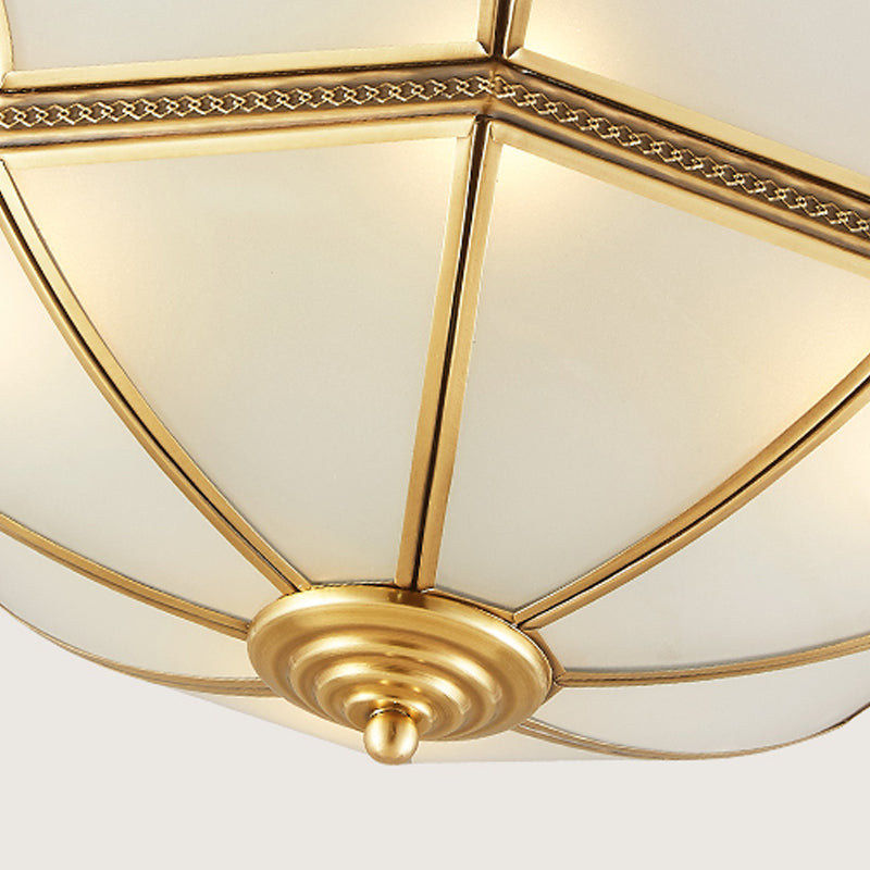 Opal-White Glass Brass Ceiling Mount Dome 3/4-Light Colonialism Flush Mount Chandelier for Bedroom, 14"/18" W Clearhalo 'Ceiling Lights' 'Close To Ceiling Lights' 'Close to ceiling' 'Flush mount' Lighting' 271730