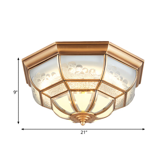 13"/21" W LED Bowl Ceiling Light Colonial Brass Mouth Blown Opal Glass Flush Light Fixture for Bedroom Clearhalo 'Ceiling Lights' 'Close To Ceiling Lights' 'Close to ceiling' 'Flush mount' Lighting' 271755