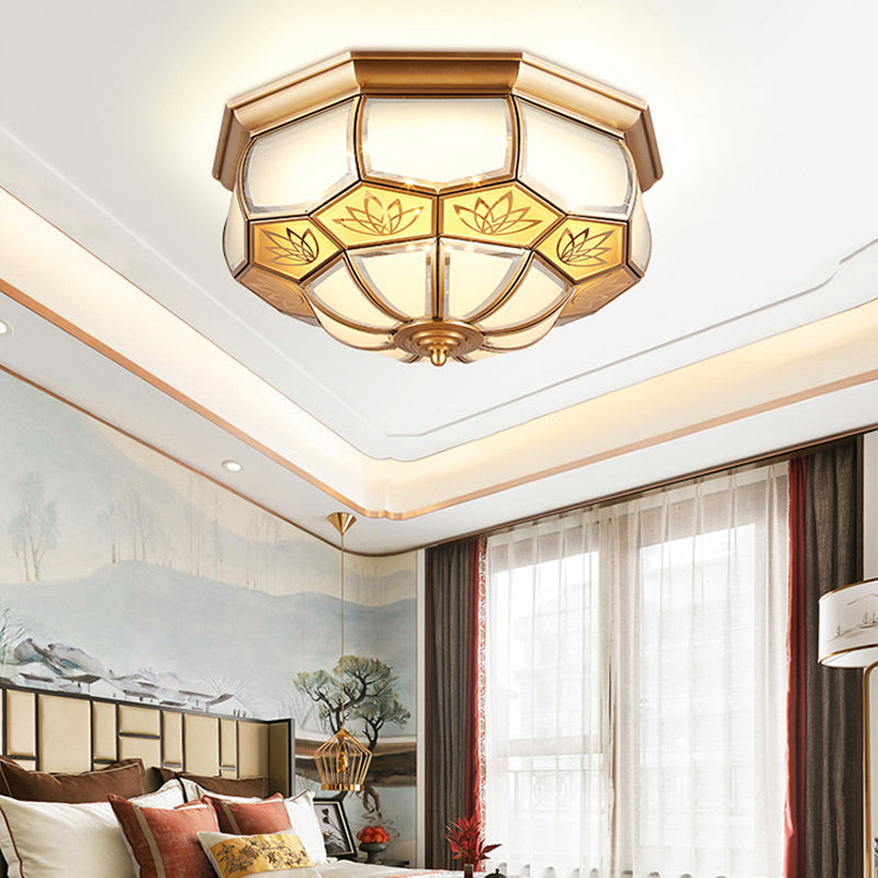 Dome Living Room Flush Mount Light Colonial Blown Opal Glass LED Brass Close to Ceiling Lamp, 13"/21" W Brass Clearhalo 'Ceiling Lights' 'Close To Ceiling Lights' 'Close to ceiling' 'Flush mount' Lighting' 271763