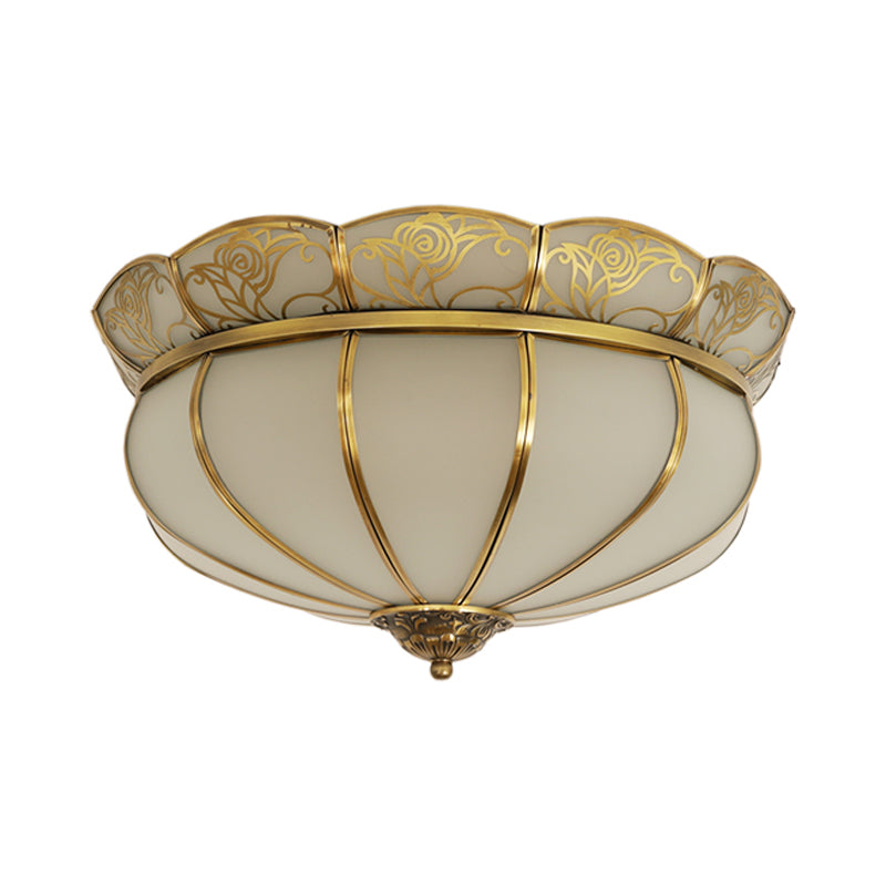 Cream Glass Dome Ceiling Lighting Colonial 5 Heads Bedroom Flush Mount Fixture in Brass Clearhalo 'Ceiling Lights' 'Close To Ceiling Lights' 'Close to ceiling' 'Flush mount' Lighting' 271772