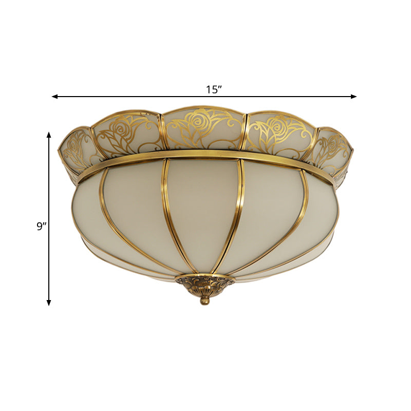 Cream Glass Dome Ceiling Lighting Colonial 5 Heads Bedroom Flush Mount Fixture in Brass Clearhalo 'Ceiling Lights' 'Close To Ceiling Lights' 'Close to ceiling' 'Flush mount' Lighting' 271773