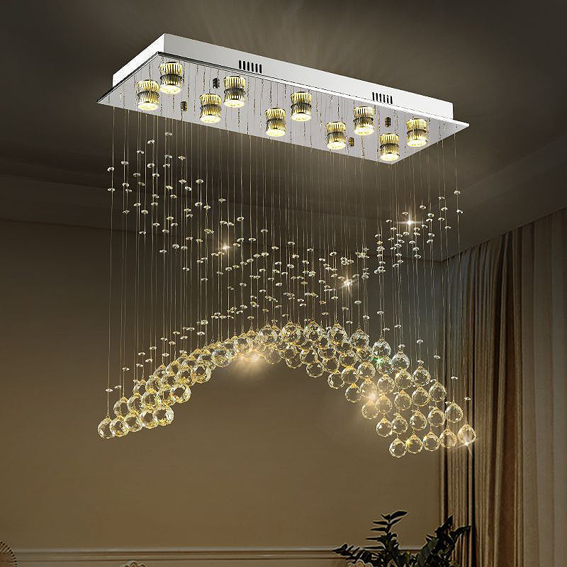 10 Heads Bend Flush Mount Contemporary Crystal Ceiling Light Fixture in Nickel Clearhalo 'Ceiling Lights' 'Close To Ceiling Lights' 'Close to ceiling' 'Flush mount' Lighting' 271808