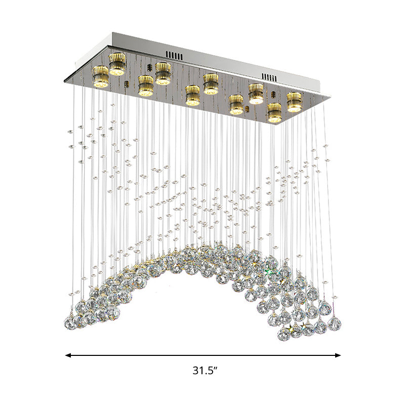 10 Heads Bend Flush Mount Contemporary Crystal Ceiling Light Fixture in Nickel Clearhalo 'Ceiling Lights' 'Close To Ceiling Lights' 'Close to ceiling' 'Flush mount' Lighting' 271810