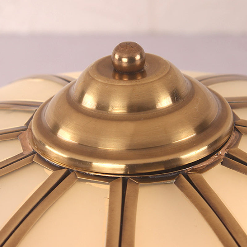 Dome Opaline Glass Ceiling Mounted Fixture Colonial 3/4 Bulbs Bedroom Flush Mount Ceiling Lamp in Brass Clearhalo 'Ceiling Lights' 'Close To Ceiling Lights' 'Close to ceiling' 'Flush mount' Lighting' 271817