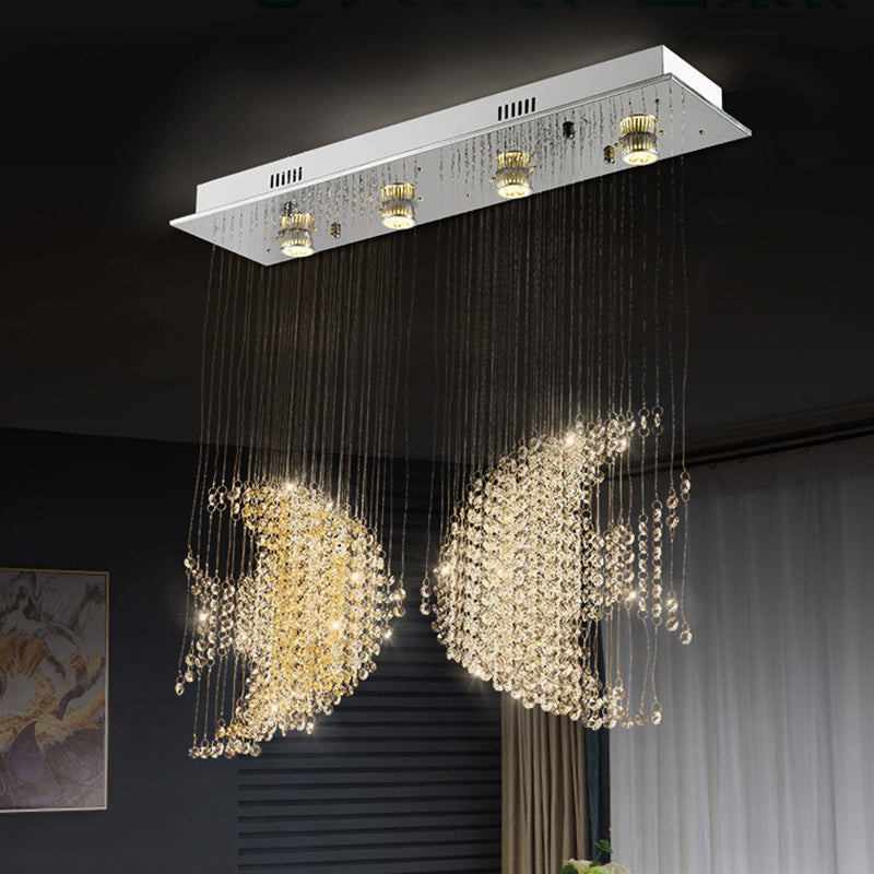 Nickel Fish Flush Light Modernism 4 Heads Crystal 3w/5w Close to Ceiling Lighting for Living Room Nickel Clearhalo 'Ceiling Lights' 'Close To Ceiling Lights' 'Close to ceiling' 'Flush mount' Lighting' 271818