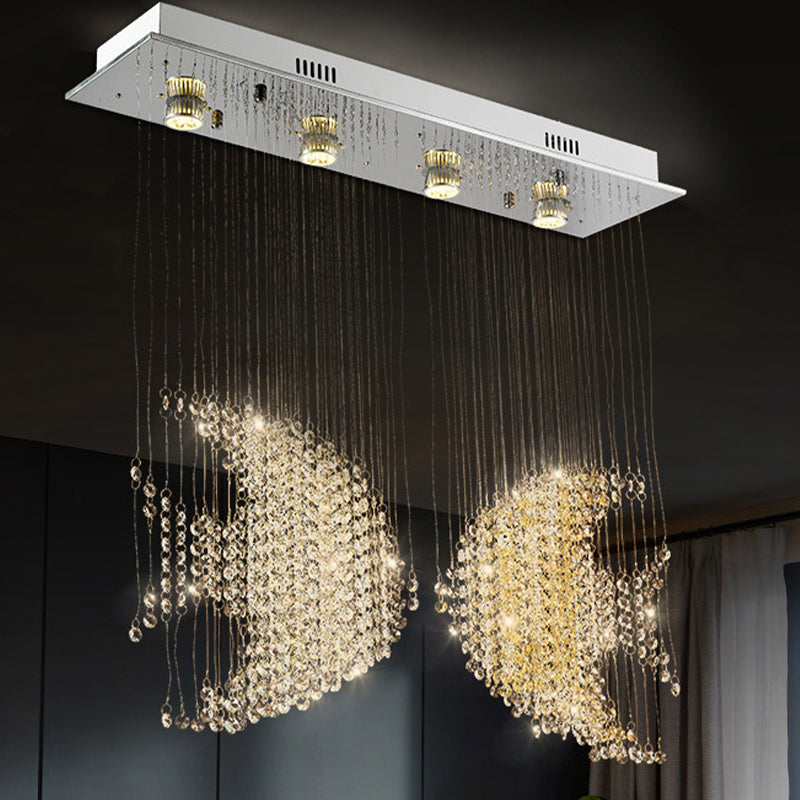 Nickel Fish Flush Light Modernism 4 Heads Crystal 3w/5w Close to Ceiling Lighting for Living Room Clearhalo 'Ceiling Lights' 'Close To Ceiling Lights' 'Close to ceiling' 'Flush mount' Lighting' 271819