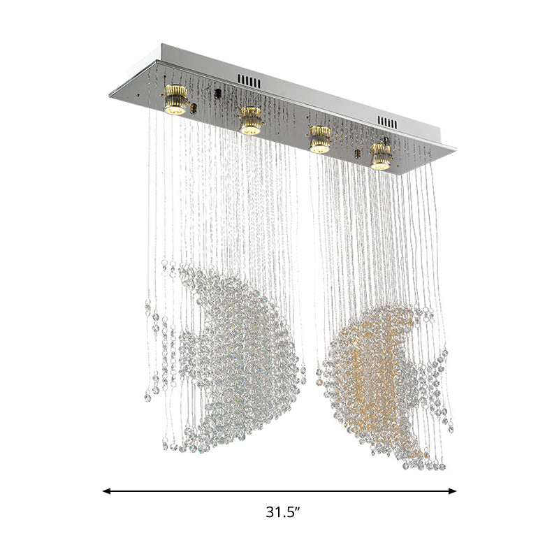 Nickel Fish Flush Light Modernism 4 Heads Crystal 3w/5w Close to Ceiling Lighting for Living Room Clearhalo 'Ceiling Lights' 'Close To Ceiling Lights' 'Close to ceiling' 'Flush mount' Lighting' 271822