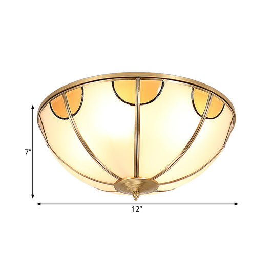 Brass 3 Lights Flush Mount Lamp Colonialism Sandblasted Glass Dome Ceiling Light Fixture for Living Room Clearhalo 'Ceiling Lights' 'Close To Ceiling Lights' 'Close to ceiling' 'Flush mount' Lighting' 271832