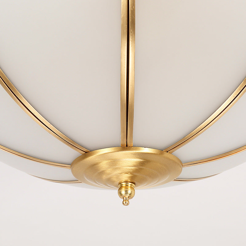 Brass 3 Lights Flush Mount Lamp Colonialism Sandblasted Glass Dome Ceiling Light Fixture for Living Room Clearhalo 'Ceiling Lights' 'Close To Ceiling Lights' 'Close to ceiling' 'Flush mount' Lighting' 271833