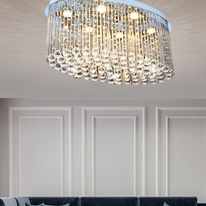 Nickel Oval Flush Mount Modernism 6 Heads Crystal Close to Ceiling Light for Dining Room Nickel Clearhalo 'Ceiling Lights' 'Close To Ceiling Lights' 'Close to ceiling' 'Flush mount' Lighting' 271840