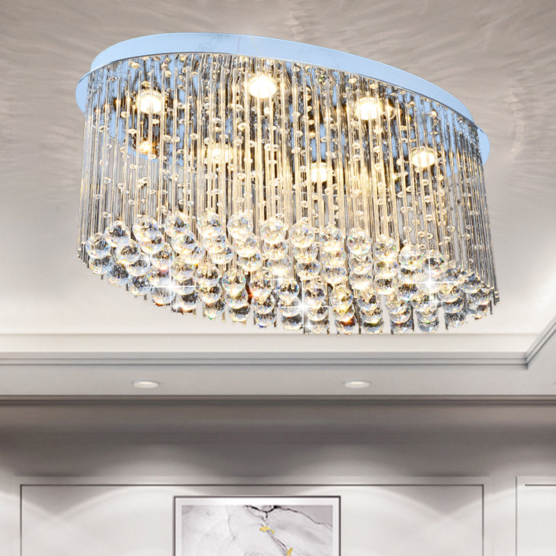 Nickel Oval Flush Mount Modernism 6 Heads Crystal Close to Ceiling Light for Dining Room Clearhalo 'Ceiling Lights' 'Close To Ceiling Lights' 'Close to ceiling' 'Flush mount' Lighting' 271841