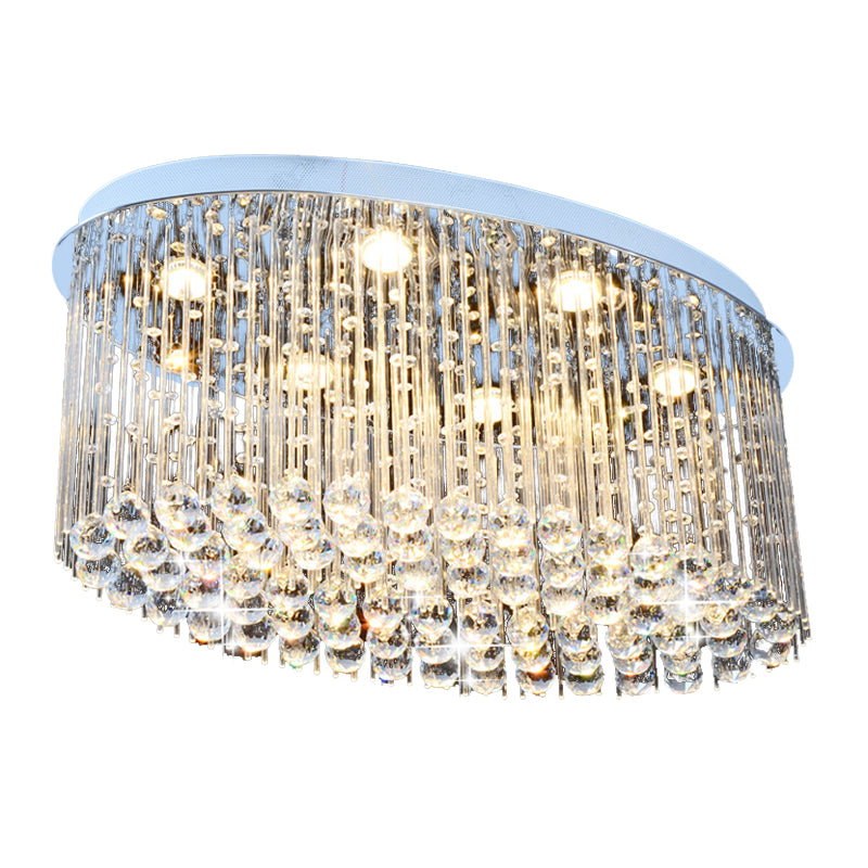 Nickel Oval Flush Mount Modernism 6 Heads Crystal Close to Ceiling Light for Dining Room Clearhalo 'Ceiling Lights' 'Close To Ceiling Lights' 'Close to ceiling' 'Flush mount' Lighting' 271843