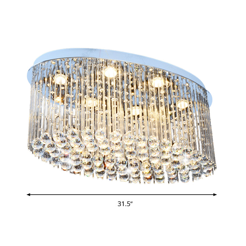 Nickel Oval Flush Mount Modernism 6 Heads Crystal Close to Ceiling Light for Dining Room Clearhalo 'Ceiling Lights' 'Close To Ceiling Lights' 'Close to ceiling' 'Flush mount' Lighting' 271844