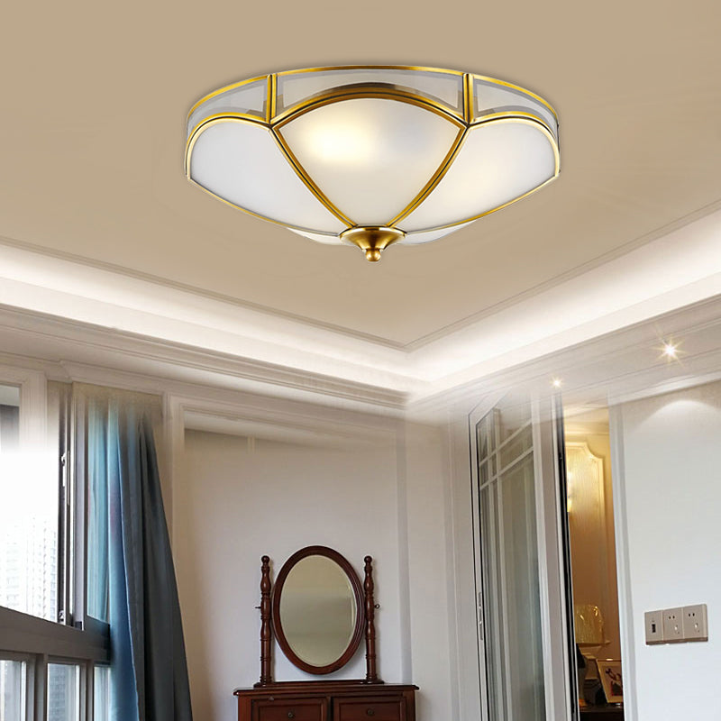 Frosted White Glass Brass Ceiling Flush Scallop 3 Heads Colonialist Flush Mount Lamp for Hallway Clearhalo 'Ceiling Lights' 'Close To Ceiling Lights' 'Close to ceiling' 'Flush mount' Lighting' 271847