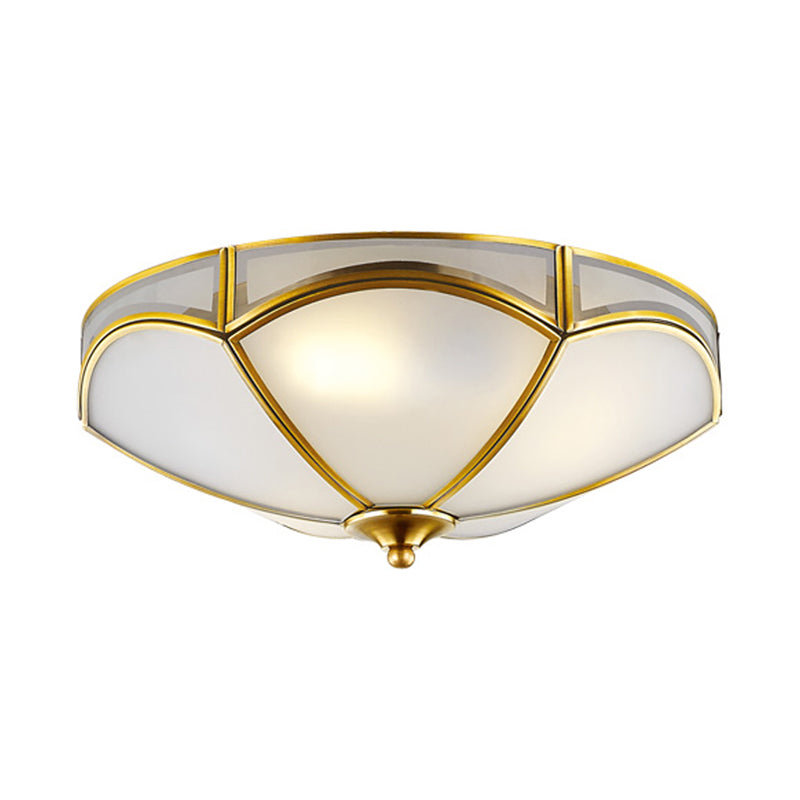 Frosted White Glass Brass Ceiling Flush Scallop 3 Heads Colonialist Flush Mount Lamp for Hallway Clearhalo 'Ceiling Lights' 'Close To Ceiling Lights' 'Close to ceiling' 'Flush mount' Lighting' 271848
