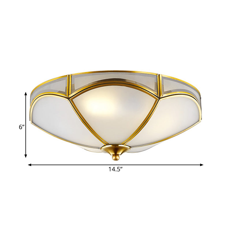 Frosted White Glass Brass Ceiling Flush Scallop 3 Heads Colonialist Flush Mount Lamp for Hallway Clearhalo 'Ceiling Lights' 'Close To Ceiling Lights' 'Close to ceiling' 'Flush mount' Lighting' 271849