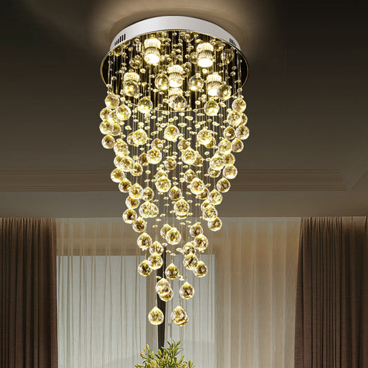 Cascade Flushmount Contemporary Faceted Crystal 6 Heads Nickel Ceiling Light Fixture Nickel Clearhalo 'Ceiling Lights' 'Close To Ceiling Lights' 'Close to ceiling' 'Flush mount' Lighting' 271850