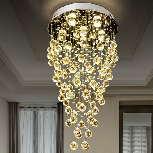 Cascade Flushmount Contemporary Faceted Crystal 6 Heads Nickel Ceiling Light Fixture Clearhalo 'Ceiling Lights' 'Close To Ceiling Lights' 'Close to ceiling' 'Flush mount' Lighting' 271851