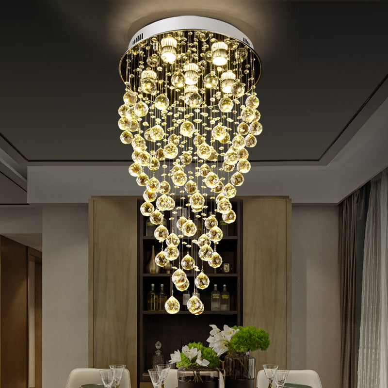 Cascade Flushmount Contemporary Faceted Crystal 6 Heads Nickel Ceiling Light Fixture Clearhalo 'Ceiling Lights' 'Close To Ceiling Lights' 'Close to ceiling' 'Flush mount' Lighting' 271852