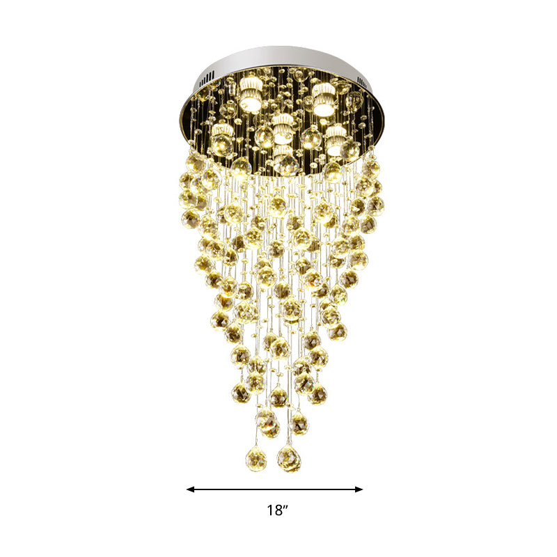 Cascade Flushmount Contemporary Faceted Crystal 6 Heads Nickel Ceiling Light Fixture Clearhalo 'Ceiling Lights' 'Close To Ceiling Lights' 'Close to ceiling' 'Flush mount' Lighting' 271854