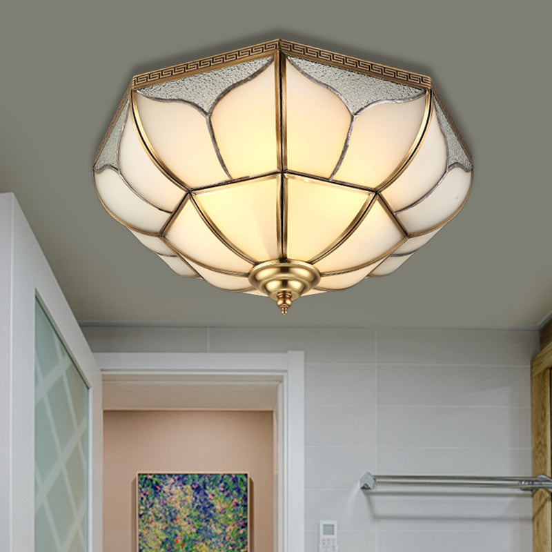 4 Bulbs Bowl Ceiling Light Colonial Brass Mouth Blown Opal Glass Flush Light Fixture for Living Room Clearhalo 'Ceiling Lights' 'Close To Ceiling Lights' 'Close to ceiling' 'Flush mount' Lighting' 271873