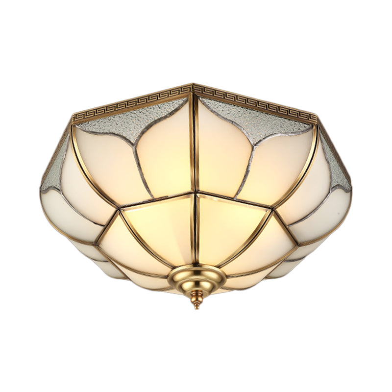 4 Bulbs Bowl Ceiling Light Colonial Brass Mouth Blown Opal Glass Flush Light Fixture for Living Room Clearhalo 'Ceiling Lights' 'Close To Ceiling Lights' 'Close to ceiling' 'Flush mount' Lighting' 271875