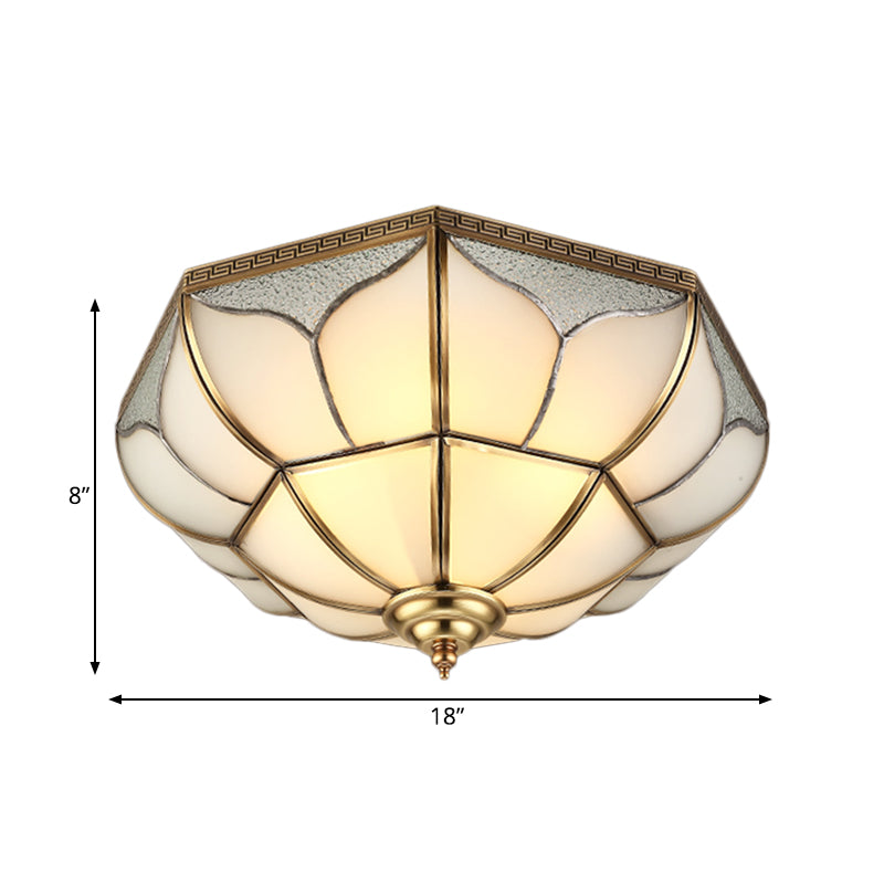 4 Bulbs Bowl Ceiling Light Colonial Brass Mouth Blown Opal Glass Flush Light Fixture for Living Room Clearhalo 'Ceiling Lights' 'Close To Ceiling Lights' 'Close to ceiling' 'Flush mount' Lighting' 271876