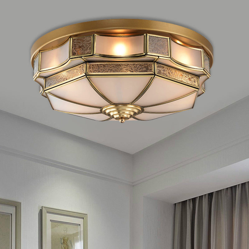 Curved Frosted Glass Brass Ceiling Flush Scallop 3/5 Heads Colonialist Flush Mount Lamp for Bedroom Clearhalo 'Ceiling Lights' 'Close To Ceiling Lights' 'Close to ceiling' 'Flush mount' Lighting' 271884