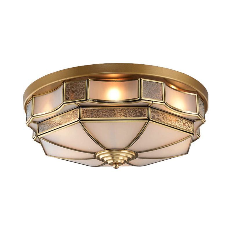 Curved Frosted Glass Brass Ceiling Flush Scallop 3/5 Heads Colonialist Flush Mount Lamp for Bedroom Clearhalo 'Ceiling Lights' 'Close To Ceiling Lights' 'Close to ceiling' 'Flush mount' Lighting' 271887