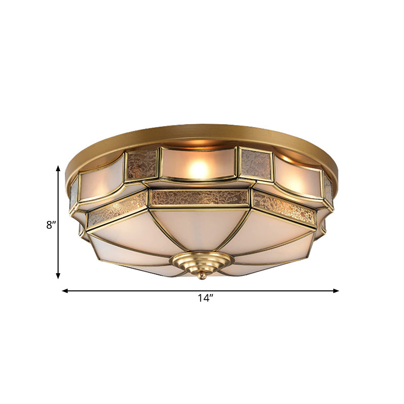 Curved Frosted Glass Brass Ceiling Flush Scallop 3/5 Heads Colonialist Flush Mount Lamp for Bedroom Clearhalo 'Ceiling Lights' 'Close To Ceiling Lights' 'Close to ceiling' 'Flush mount' Lighting' 271888